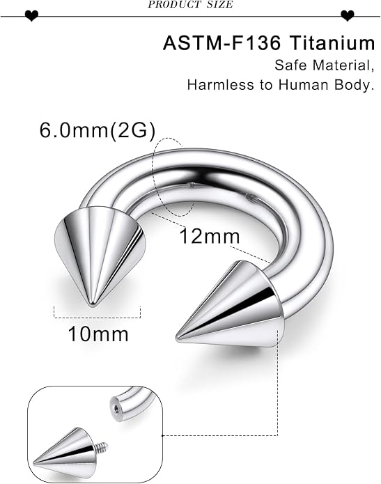 20G 18G 16G 14G 12G 8G 6G 4G 2G ASTM F136 Titanium Internal Thread Horseshoe Septum Ring Jewelry Circular Barbell Helix Snug Tragus Rook Daith Cartilage Earring Lip Ring Piercing Jewelry
