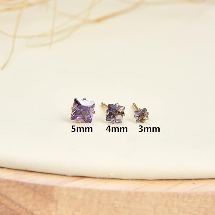 12 Pairs Surgical Stainless Steel Stud Earring Round Heart Star Square Cubic Zirconia Birthstone Stud Earrings Set for Women