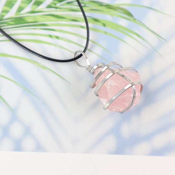 Natural Gemstone Pendant Necklace For Men & Women Spiritual Jewelry Wire Wrapped Gemstone Chakra Necklaces Real Stones For Him & Her