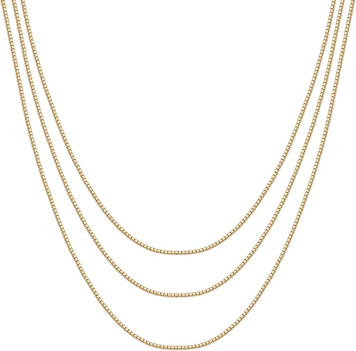 PAVOI 14K Gold Plated Dainty Layering Necklaces for Women | Snake Chain, Curb Link, Paperclip Layered Chains | Trendy Layering Necklace