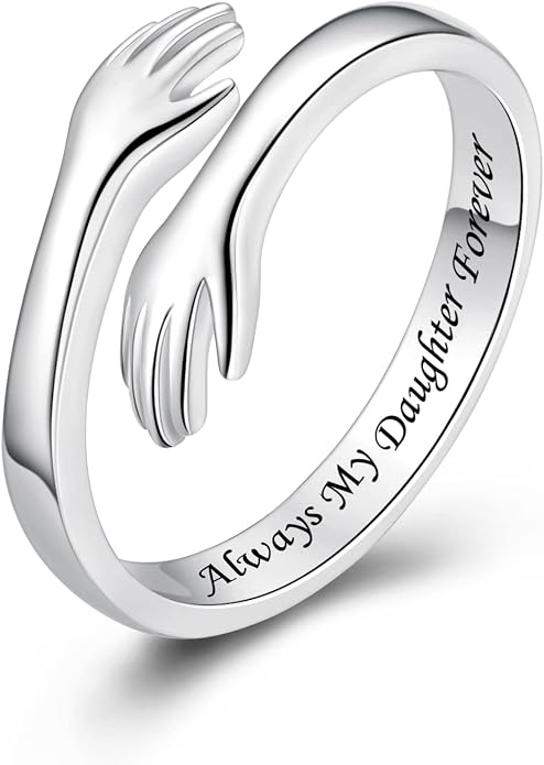 S925 Sterling Silver Hug Rings for Women Teen Girls Adjustable Ring for Granddaughter Daughter Hope Promise Friendship Hand Ring Jewelry for Birthday Graduation Christmas Mothers Day Valentines Gifts