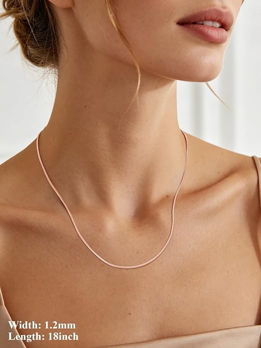 U7 Snake Necklace for Women 14K Gold Plated/Silver/Rose Gold/Black Chain Necklace Hypoallergenic, Stainless Steel Tiny Snake Chain Necklace 1/1.2/1.5/2MM, 14-30" Adjustable Minimalist Gift
