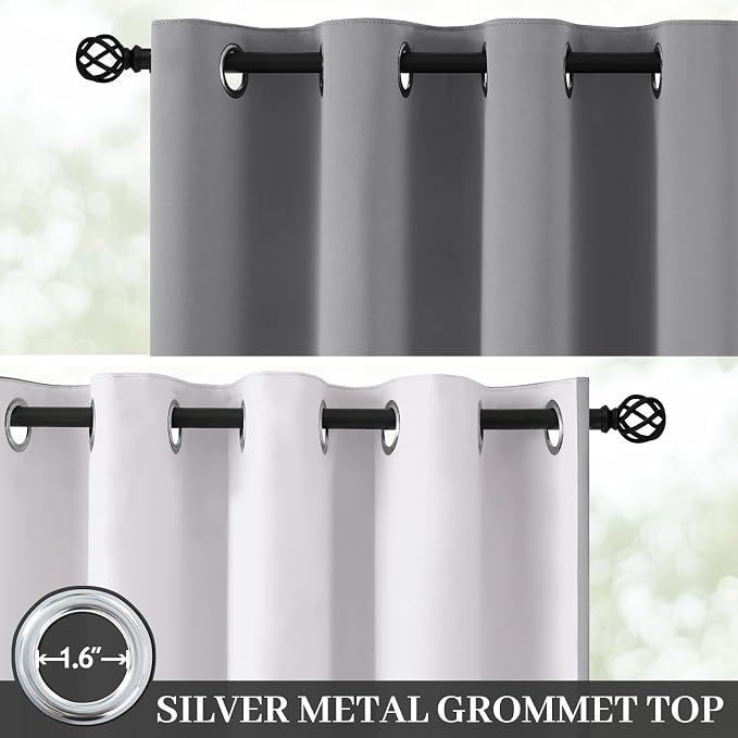 Yakamok Dove Grey 100% Blackout Curtains 84 Inches Long 50" Wide 2 Panel | Blackout Curtain Panels for Bedroom, 2 Thick Layers Grommet Top Thermal Insulated Drapes with White Back for Living Room