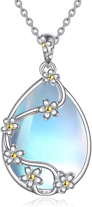YAFEINI 925 Sterling Silver Moonstone Necklace Filigree Teardrop Pendant Necklace Jewelry for Women Girls