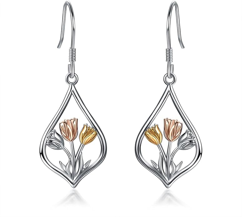 WINNICACA Sterling Silver Dangle Drop Earrings for Women Mom Flower Leverback Earrings Jewelry Christmas Anniversary Birthday Gifts