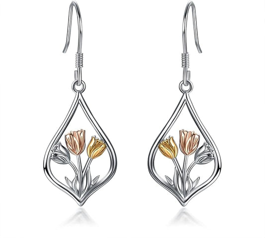 WINNICACA Sterling Silver Dangle Drop Earrings for Women Mom Flower Leverback Earrings Jewelry Christmas Anniversary Birthday Gifts