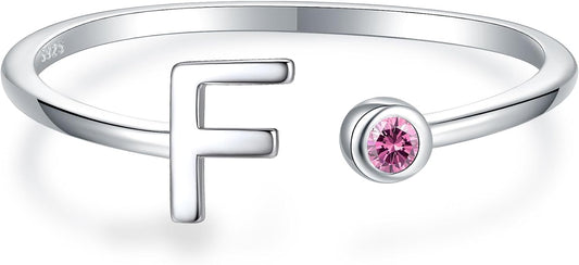 925 Sterling Silver Initial Letter Birthstone Rings for Women Adjustable 1-12 Month Birthstone Alphabet Stacking Ring for Teens Girls Stackable Birthstone Rings Birthday Jewelry Gift for Daughter Mom