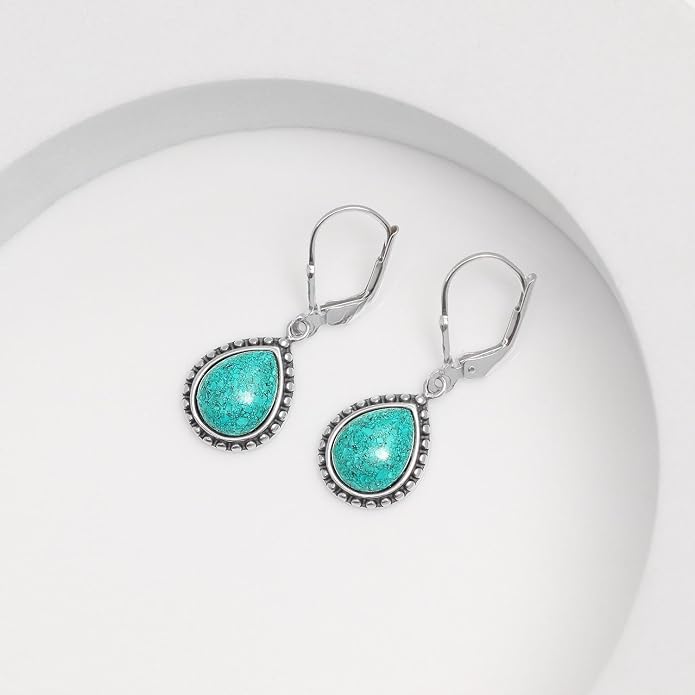 LeCalla 925 Sterling Silver Leverback Dangle Earrings for Women | Gemstone Drop Dangle Earring Jewelry Gifts for Wedding, Anniversary, Christmas, Valentine’s Day, New Year