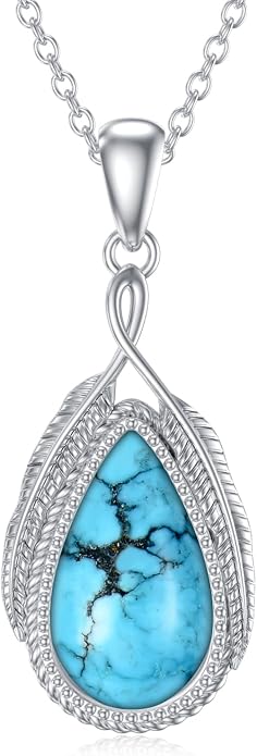 Aihpos 925 Sterling Silver Turquoise Necklaces For Women Teardrop Turquoise Pendant Necklace Genuine Turquoise Jewelry For Her Women