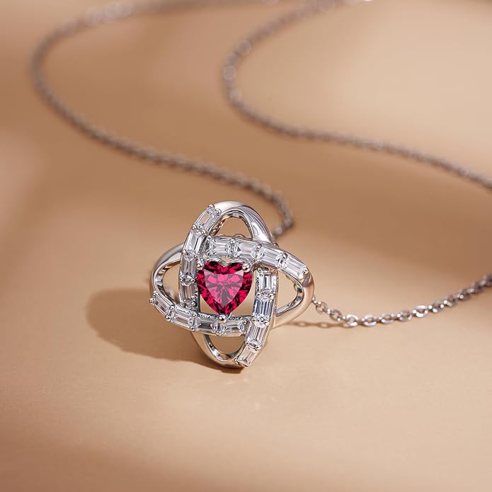 Birthstone Necklace for Women, S925 Sterling Silver Jewelry Gifts, White Gold Plated Love Knot Pendant, Anniversary Birthday Vanlentine Day's Gifts for Grandma, Wife, Mom and Sister