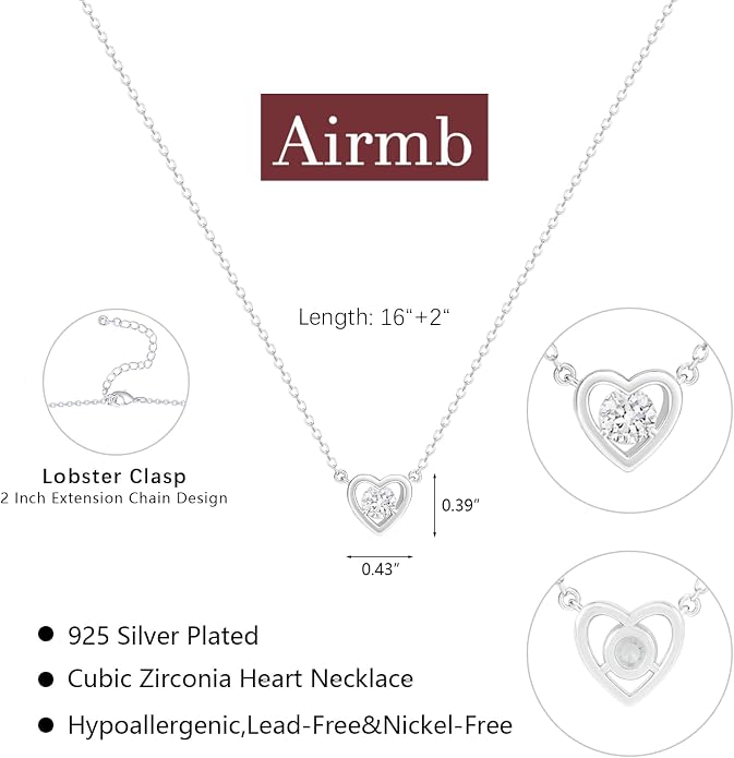 Airmb Heart Necklace for Women Gold/Silver Plated Trendy Heart Choker Lover Pendant Hypoallergenic Fashion Gold/Silver Necklace for Women Love Jewelry Gift for Women Girlfriend