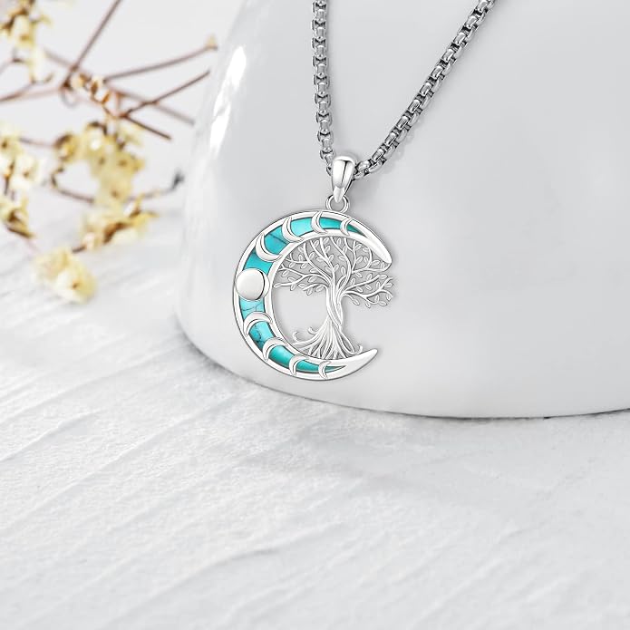 Jewelry Gifts - Tree of Life Necklace Sterling Silver Abalone Shell/Opal/Moonstone/Black Onyx/Turquoise/Malachite/Crystal Family Tree of Life Jewelry for Women Men