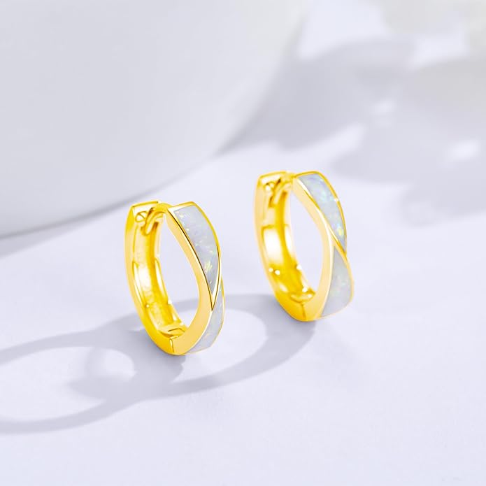 KiiKii Opal Hoop Earrings for Women 925 Sterling Silver 15mm Twisted Huggie Earrings Opal Jewelry Gifts for Birthday Anniversary Christmas