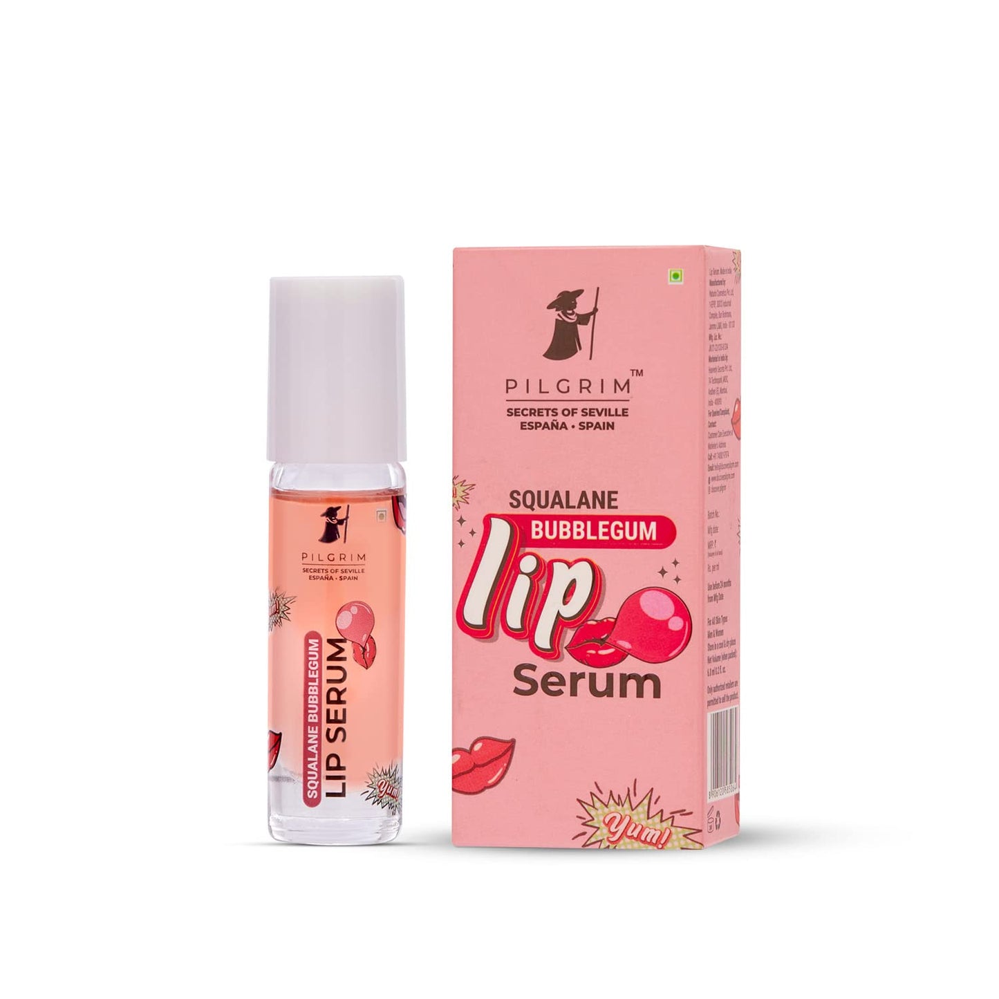 Pilgrim Squalane Bubblegum Lip Serum | Enriched with Shea Butter & Pomegranate Extract | Hydrating Lip Plumper Serum | Repairs Cracked Lips | Reveals Soft & Glossy Lips | 0.20 Fl Oz/6ml