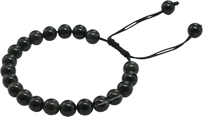 Amazing Gemstone Silver Sheen Obsidian Bracelet for Women Men's Gifts - Protection Healing Crystal Bracelet - 8mm Gemstone Beaded Adjustable Bracelet