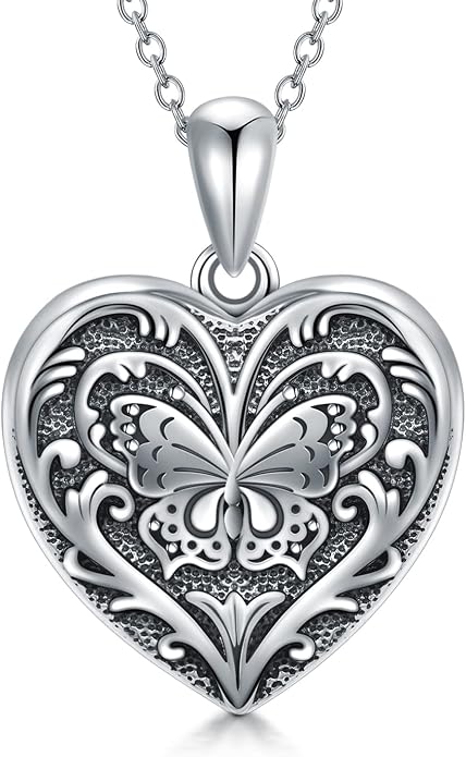 SOULMEET Personalized Butterfly Locket Necklace That Holds Up to 2 Pictures, Memorial Insects Silver Butterfly Photo Locket Custom Any Photo Healing Gift