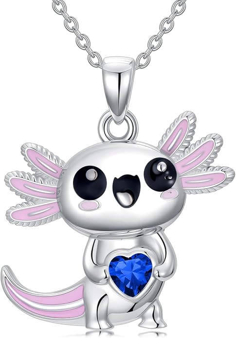 Dorunmo Axolotl Necklace 925 Sterling Silver Axolotl Birthstone Pendant Cute Animal Axolotl Jewelry Gifts for Women