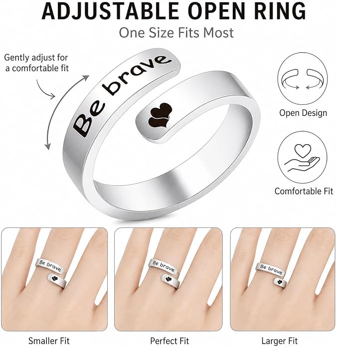 Uloveido Adjustable Inspirational Flying Dandelion Double Stainless Steel Freedom Ring Bands Cool Stacking Gift for Women, Engraving Rings Motivational Gift Y2004