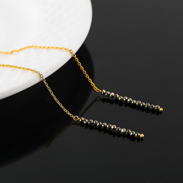 Natural Gemstone Threader Earrings for Women - Dainty 2mm Faceted Beads - Birthstone Crystal Drop Earrings - Silver Plated Healing Jewelry