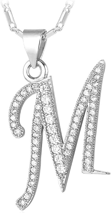 U7 Initial Necklace for Women, Gold/Platinum Plated CZ Crystal Letter A-Z Pendant Necklace, Shiny 20 Inch Name Chain Dainty Personalized Jewelry for Men Mom Wife Friend