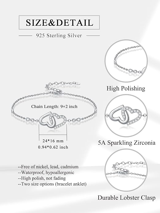 Ankle Bracelets for Women, 925 Sterling Silver Infinity/Heart/Pineapple/Butterfly/Turtle/Evil Eye/Sand Dollar Anklets Waterproof, Christmas Birthday Bracelet Anklets Jewelry Gift Adjustable