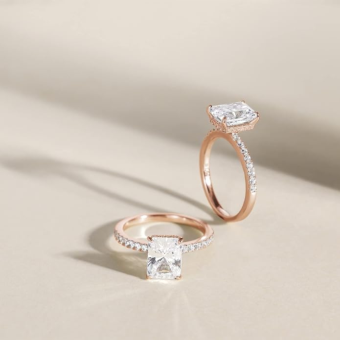 EAMTI 1/2/3/4CT 925 Sterling Silver Engagement Rings Radiant Cut Solitaire Cubic Zirconia CZ Wedding Promise Rings for Her Wedding Bands for Women Size 3-11
