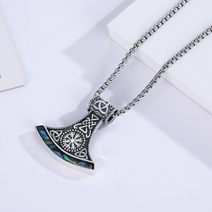 Viking Necklace for Men 925 Sterling Silver Rune Amulet Pendant Nordic Necklace Viking Jewelry Gift for Father Husband Son