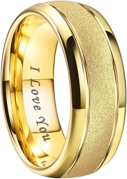 TUTISS 6mm 8mm Black/Gold/Rose Gold/White Tungsten Rings for Men Women Fashion Engagement Wedding Bands Sandblasted Finish I Love You Engraved Comfort Fit