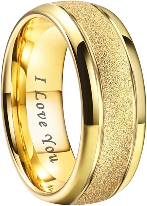 TUTISS 6mm 8mm Black/Gold/Rose Gold/White Tungsten Rings for Men Women Fashion Engagement Wedding Bands Sandblasted Finish I Love You Engraved Comfort Fit