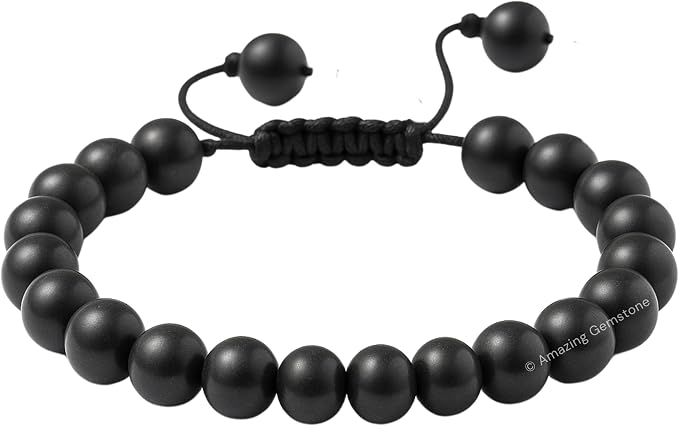 Amazing Gemstone Shungite Bracelet, Gifts for Men & Women - Protection Healing Crystal Bracelet - 8mm Gemstone Beaded Adjustable Bracelet, Pulseras para Hombres Mujer Stocking Stuffers