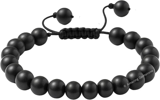 Amazing Gemstone Shungite Bracelet, Gifts for Men & Women - Protection Healing Crystal Bracelet - 8mm Gemstone Beaded Adjustable Bracelet, Pulseras para Hombres Mujer Stocking Stuffers