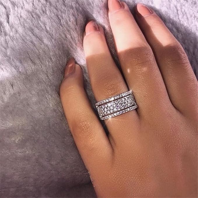 925 Sterling Silver Shiny Full Diamond Ring Cubic Zirconia Rings CZ Diamond Multi Row Ring Eternity Engagement Wedding Band Ring for Women (US Code 5)