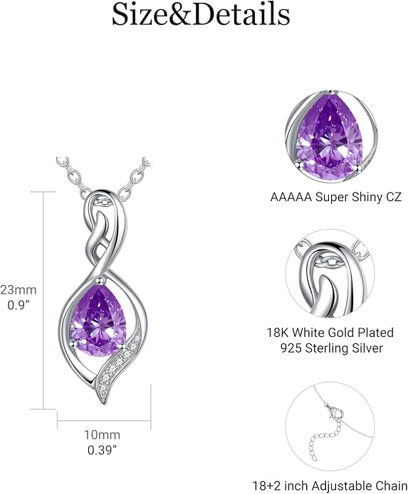 Infinity Birthstone Necklace for Women 925 Sterling Silver Dainty Infinity Pendant Jewelry Birthday Mothers Day Gifts for Mom Women Wife