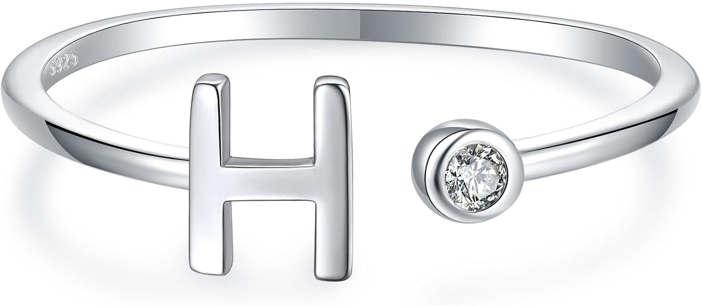 925 Sterling Silver Initial Letter Birthstone Rings for Women Adjustable 1-12 Month Birthstone Alphabet Stacking Ring for Teens Girls Stackable Birthstone Rings Birthday Jewelry Gift for Daughter Mom
