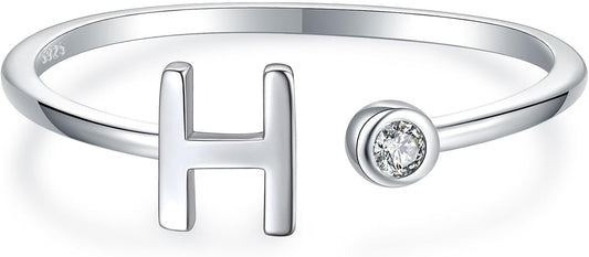 925 Sterling Silver Initial Letter Birthstone Rings for Women Adjustable 1-12 Month Birthstone Alphabet Stacking Ring for Teens Girls Stackable Birthstone Rings Birthday Jewelry Gift for Daughter Mom