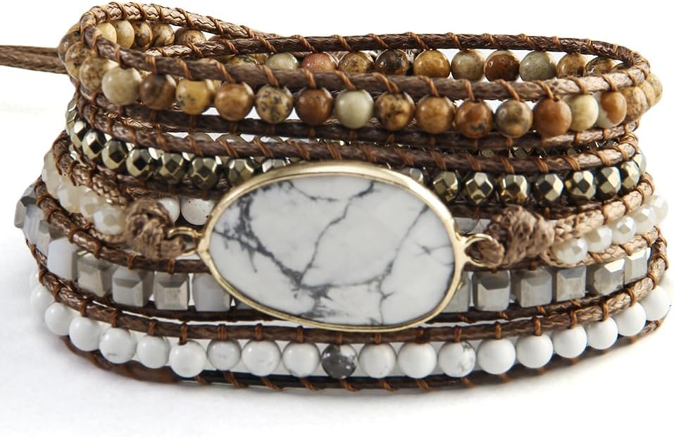 Women Wrap Bracelet Boho Natural Jasper Crystal Stone Beads Strand Bracelets