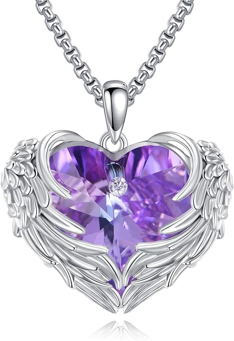 Angel Wings Necklace for Women 925 Sterling Silver Birthstone Guardian Necklace Jewelry Angel Wings Moonstone, Crystal Pendant Jewelry Gifts