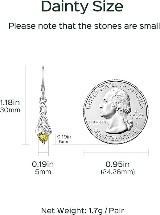 ChicSilver Sparkling Heart Birthstone 925 Sterling Silver Celtic Knot Dangle Hook Earrings (with Gift Box)