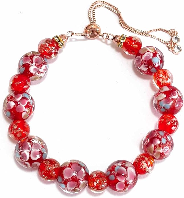 ARTSY Crafts Lily Garden Glow in the Dark Firefly Bead Bracelets Necklaces, Handmade in USA Murano Glass Jewelry, Flower Luminous Beads Mermaid Crystal Bracelet Bangle