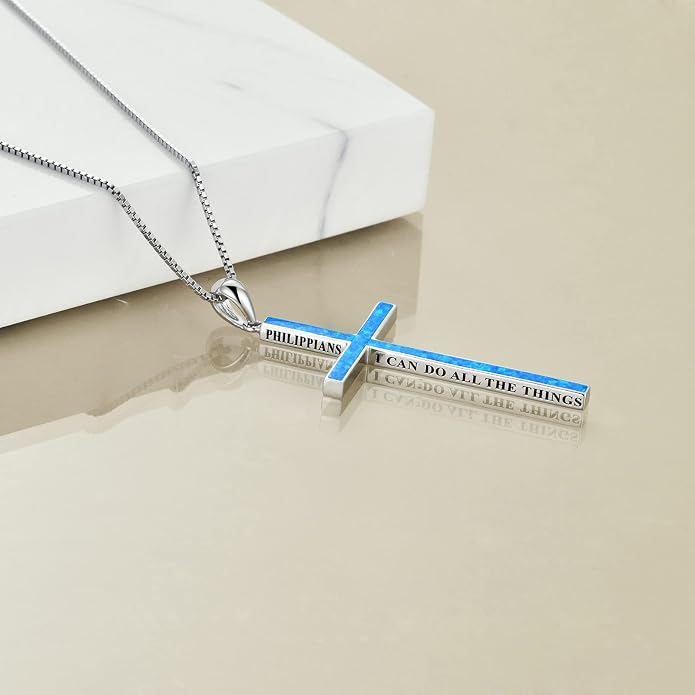POPLYKE Cross Necklace 925 Sterling Silver Philippians 4:13 I Can Do All The Things Inspirational Necklace Gifts for Women Men 20+2''