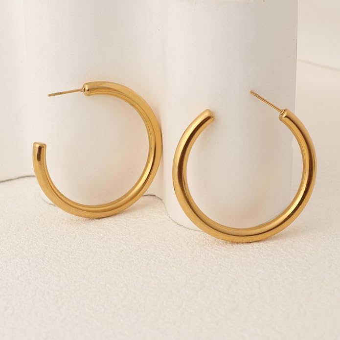 18K Gold Plated Hoop Earrings for Women Chunky Huggie Earrings Minimalist Gold Jewelry Valentine's Day Gift for Girlfriend Wife
