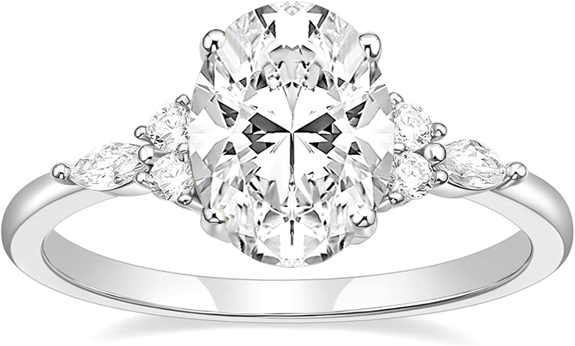 TIGRADE 3CT Engagement Ring Oval Cut Cubic Zirconia Marquise Round CZ Eternity Wedding Band for Women Size 3-12