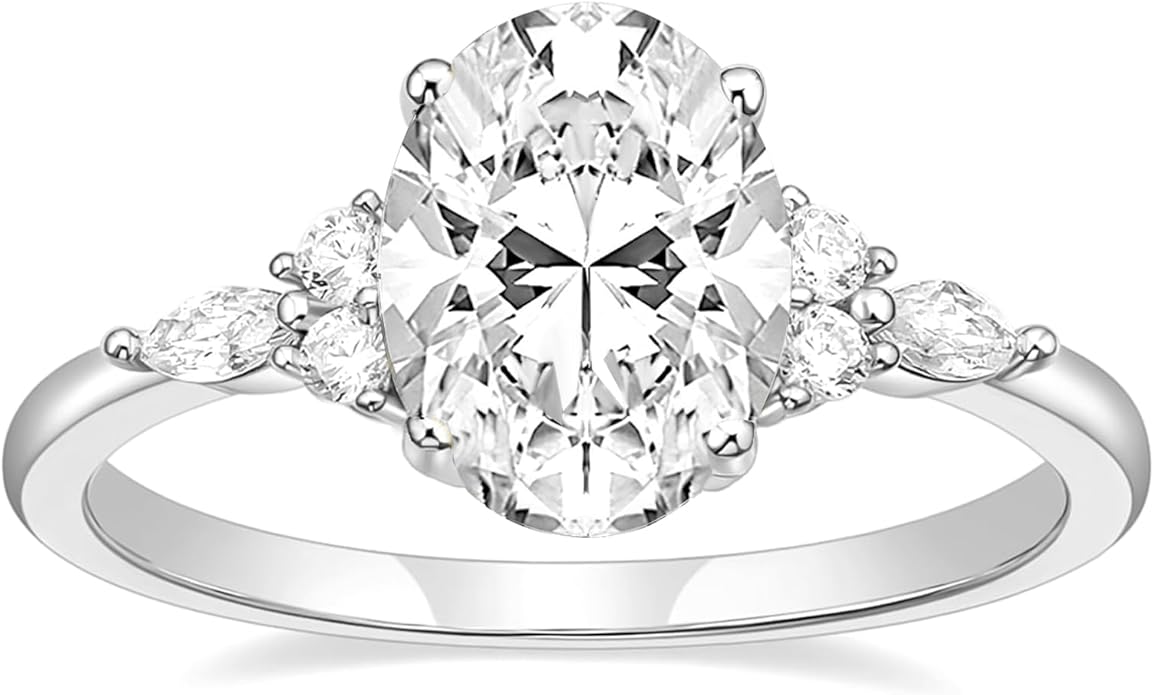 TIGRADE 3CT Engagement Ring Oval Cut Cubic Zirconia Marquise Round CZ Eternity Wedding Band for Women Size 3-12