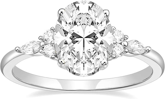 TIGRADE 3CT Engagement Ring Oval Cut Cubic Zirconia Marquise Round CZ Eternity Wedding Band for Women Size 3-12