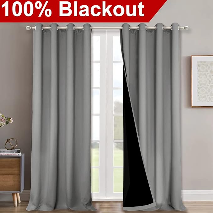 NICETOWN Full Shade Curtain Panels, Pair of Energy Smart & Noise Blocking Out Blackout Drapes for Dining Room Window, Thermal Insulated Guest Room Lined Window Dressing(Silver Grey, 52 x 102 inch)