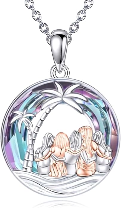 Sisters Necklace Sterling Silver Always My Sister Forever My Friend Jewelry Tree of Life Palm Trees Necklace for Women Female Friendship Jewelry