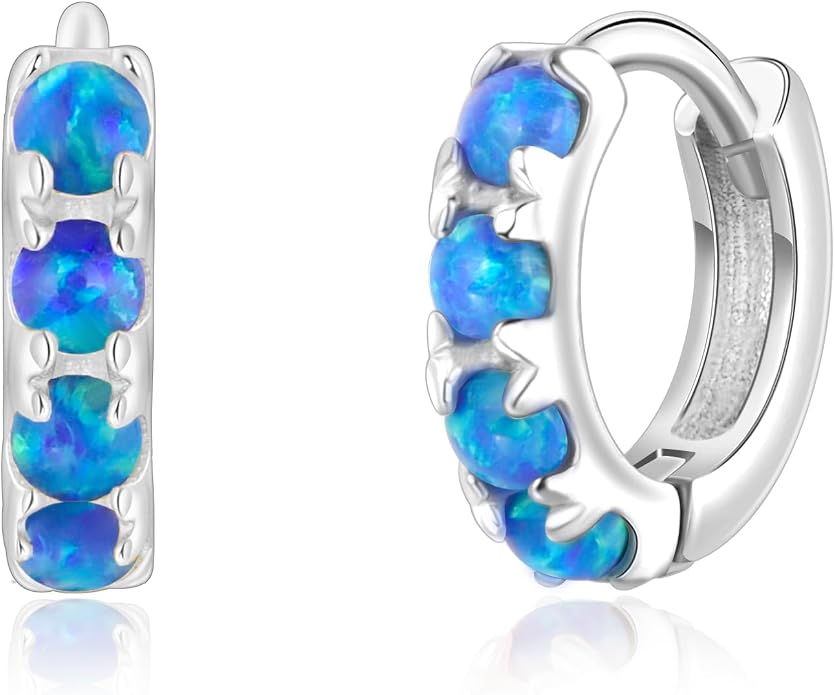 Tiny Mini Opal Huggie Hoop Earrings Upper Ear Cartilage Helix 18k Gold Plated Silver Minimalist Simple Small 10mm 8mm 6mm Hoop Earrings