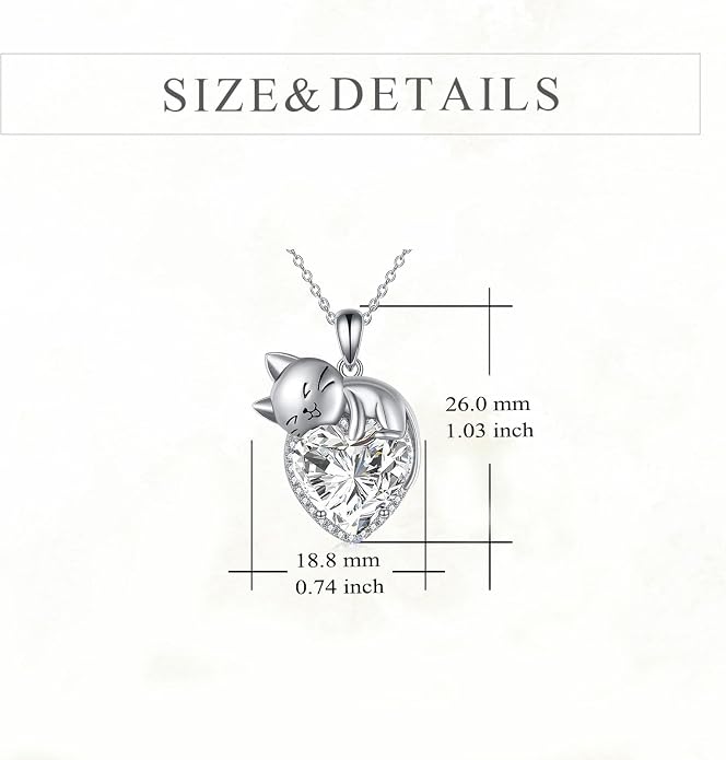 Cat Necklace Sterling Silver Cat Zircon Pendant Gothic Jewelry for Women Animal Lovers Gifts