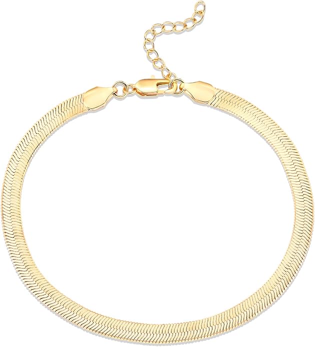 PAVOI 14K Gold Plated Chain Anklets for Women - Minimalist Link Chain Ankle Bracelet - Dainty Gold Anklets for Women - Trendy Summer Beach Jewelry Gifts - Snake, Figaro, Mariner, Paperclip, Beaded