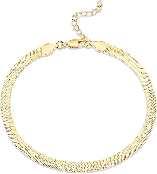 PAVOI 14K Gold Plated Chain Anklets for Women - Minimalist Link Chain Ankle Bracelet - Dainty Gold Anklets for Women - Trendy Summer Beach Jewelry Gifts - Snake, Figaro, Mariner, Paperclip, Beaded